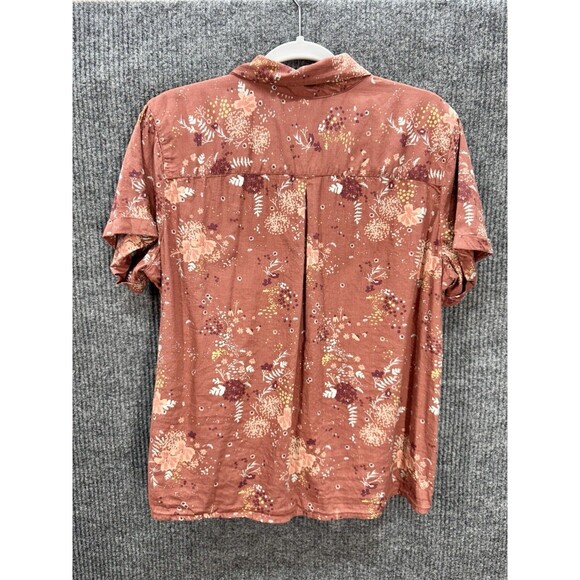 KUHL Elsie Tie Front Top Womens XL Brushed Red Floral Button Short Sleeve Cotton - Picture 4 of 10
